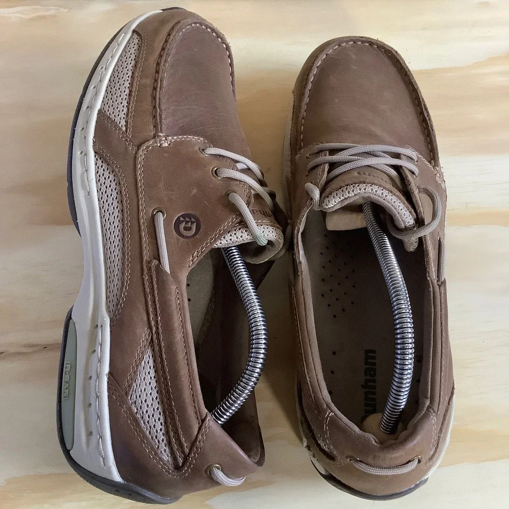 Dunham Captain MCN410TN Mens Tan Leather Mesh Boat Shoes Size 10 6E Extra Wide